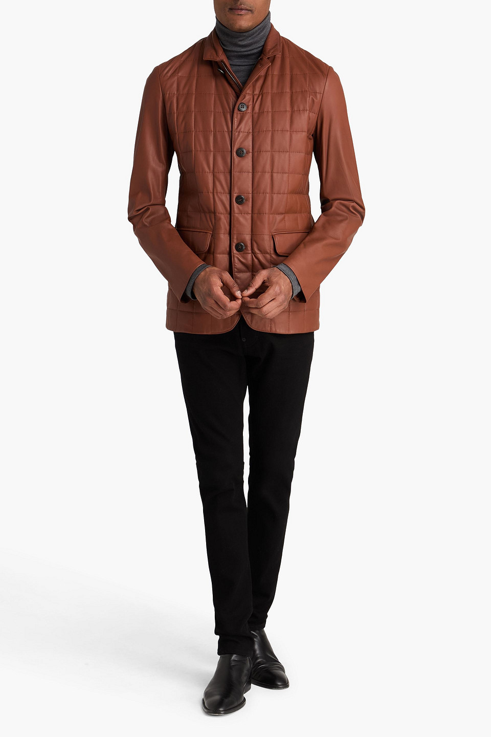  Canali - Gesteppte Lederjacke - Braun - It 50 