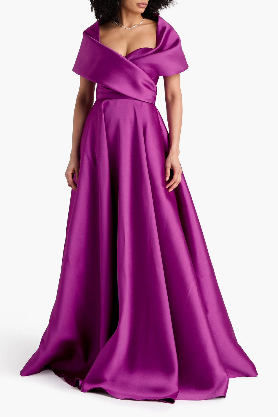  Rhea Costa - Wrap-effect Draped Satin-twill Gown - Purple - It 44 
