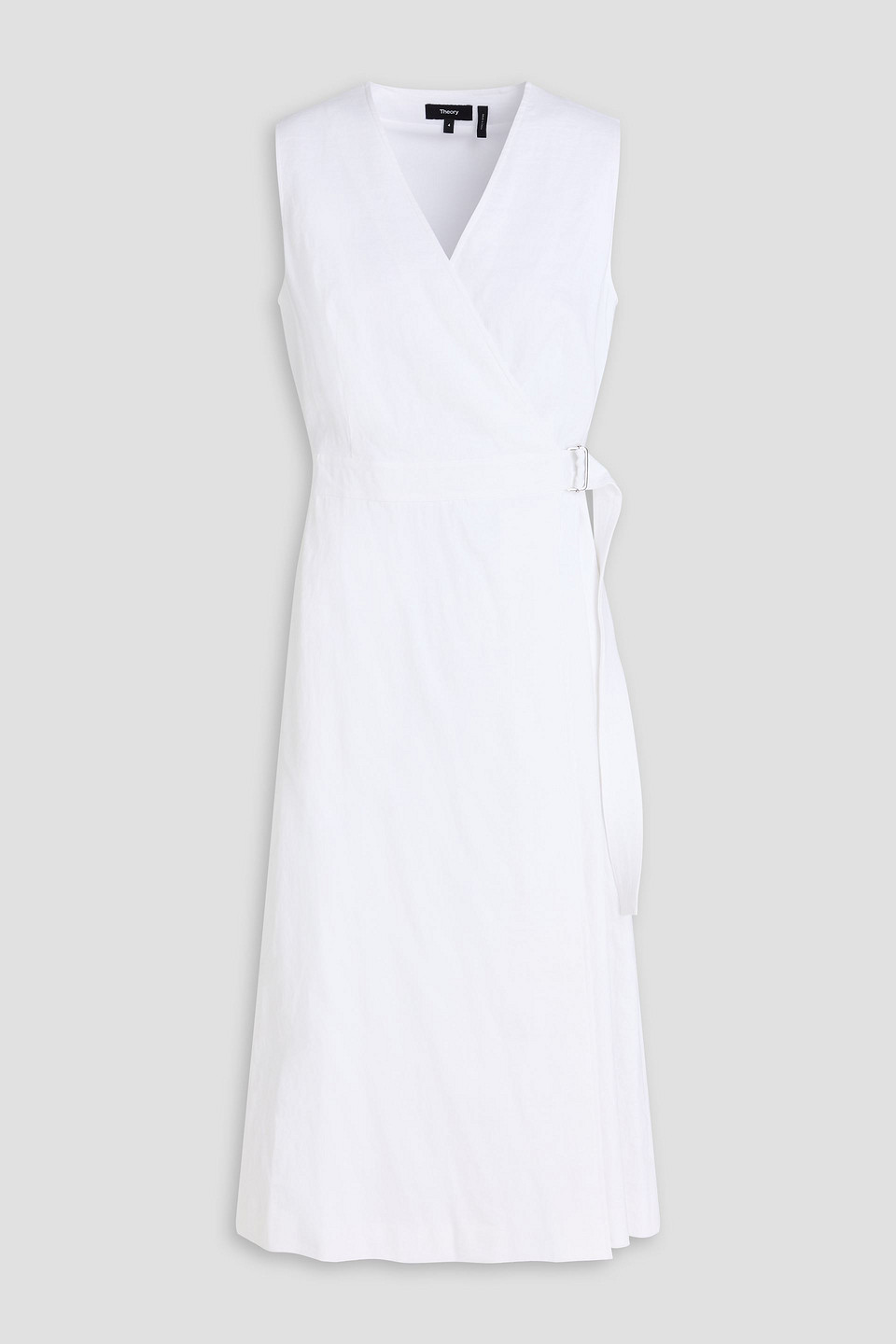 theory - linen-blend midi wrap dress - white - us 2