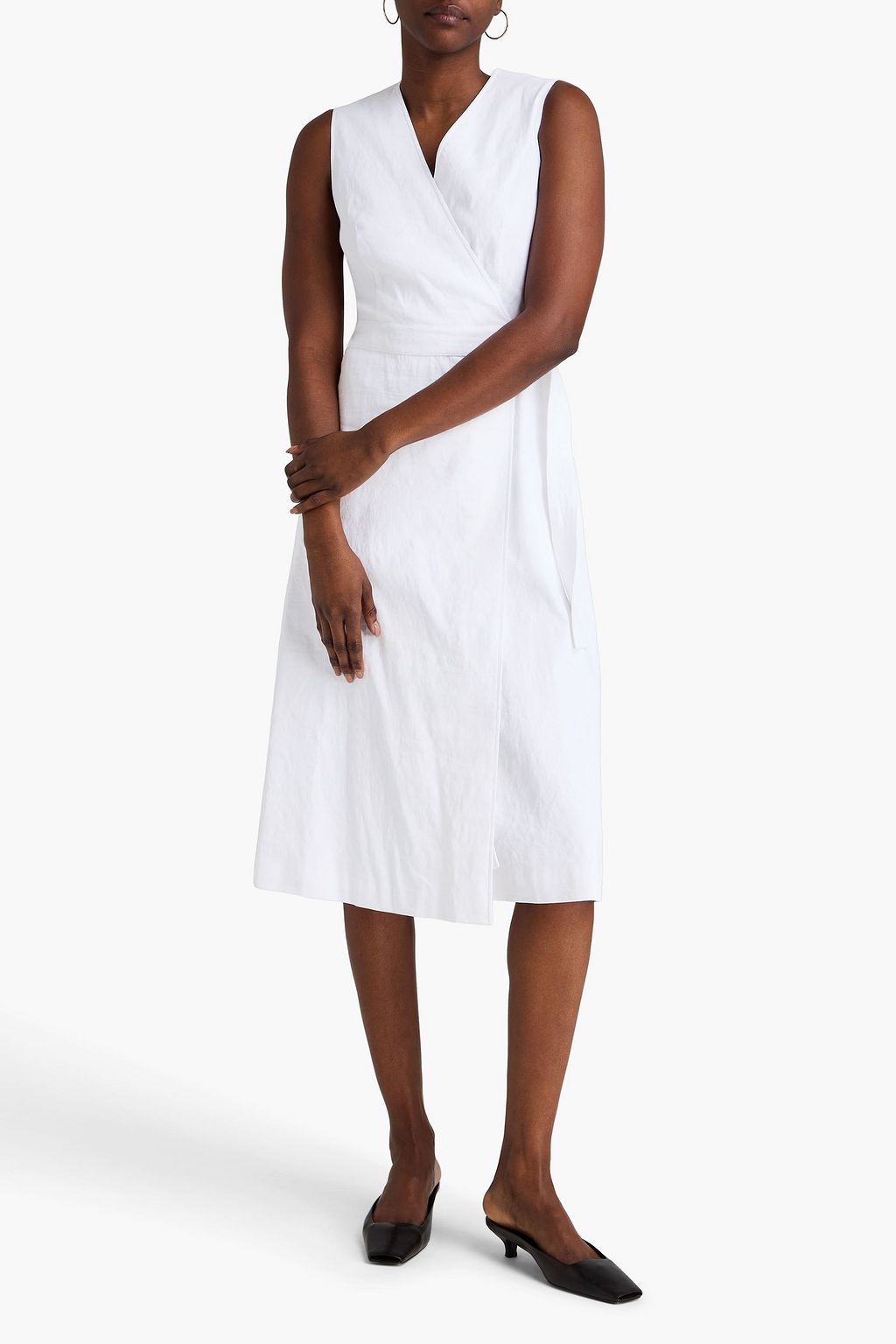 Linen-blend midi wrap dress - white - US 0 Linen-blend midi wrap dress - white - US 0