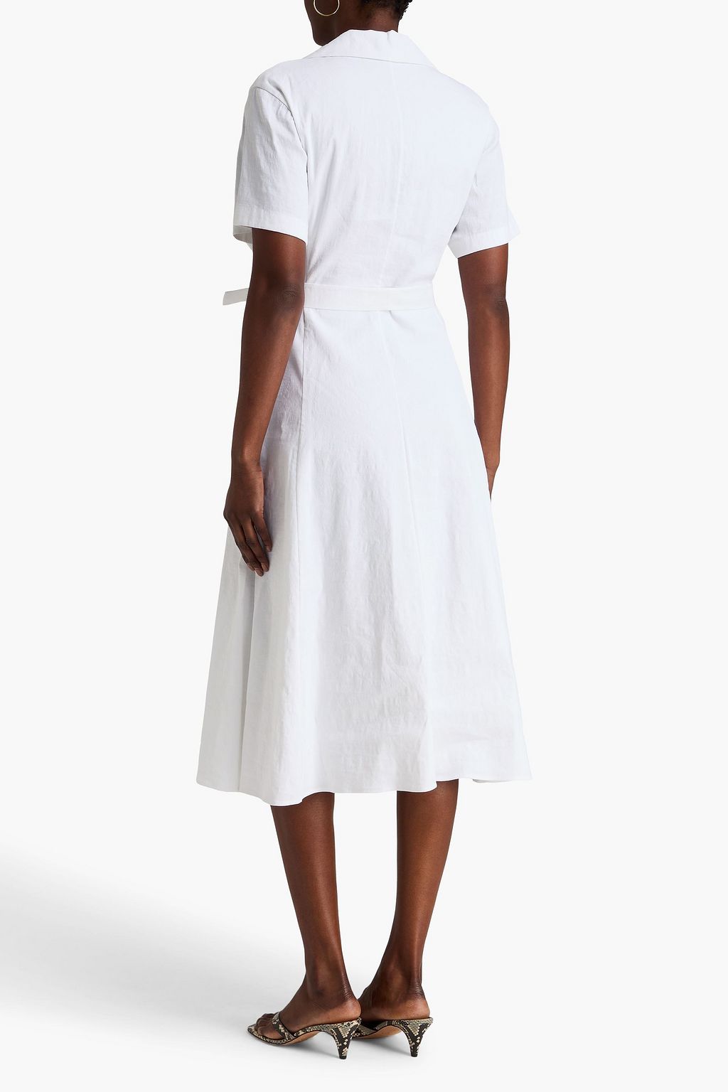 Belted linen-blend midi dress - white - US 0 Belted linen-blend midi dress - white - US 0