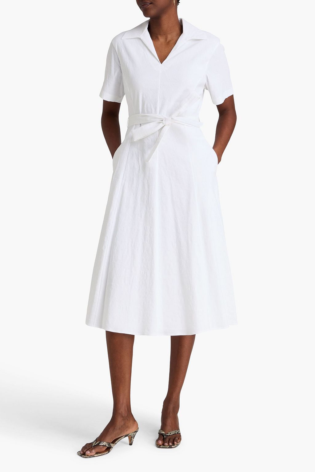 THEORY Belted linen-blend midi dress | THE OUTNET