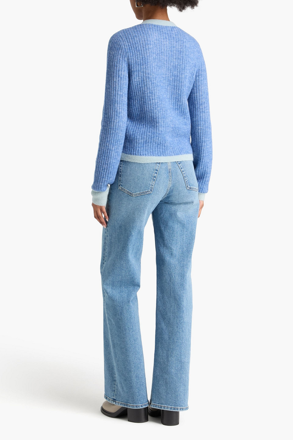  Re/done - Emmylou Two-tone Wool-blend Cardigan - Blue - Xs 