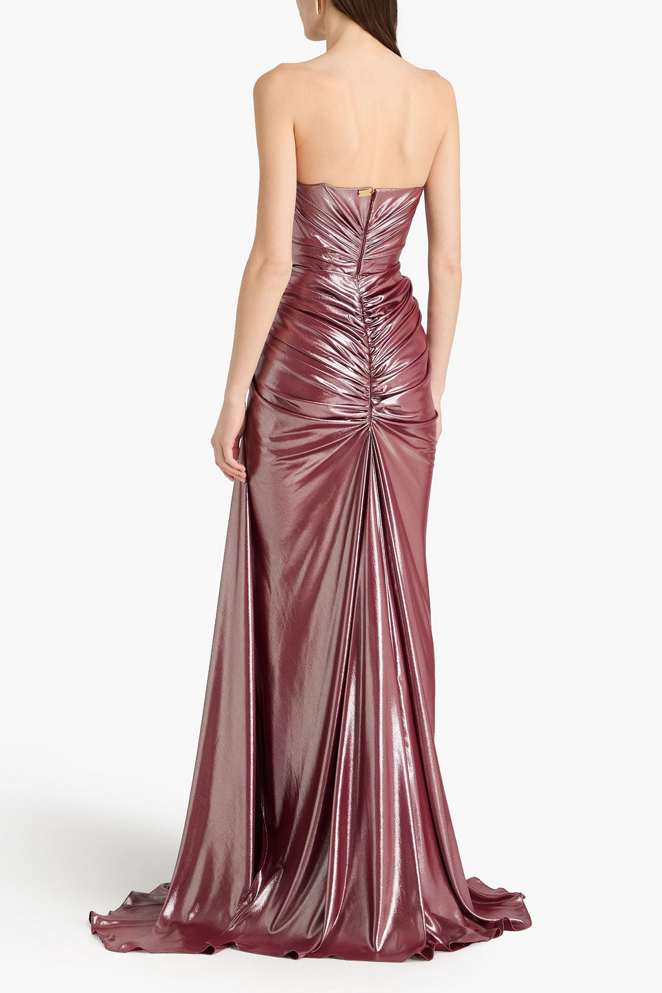  Rhea Costa - Strapless Draped Lamé Gown - Red - It 38 