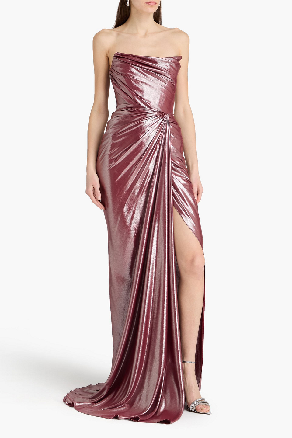  Rhea Costa - Strapless Draped Lamé Gown - Red - It 38 