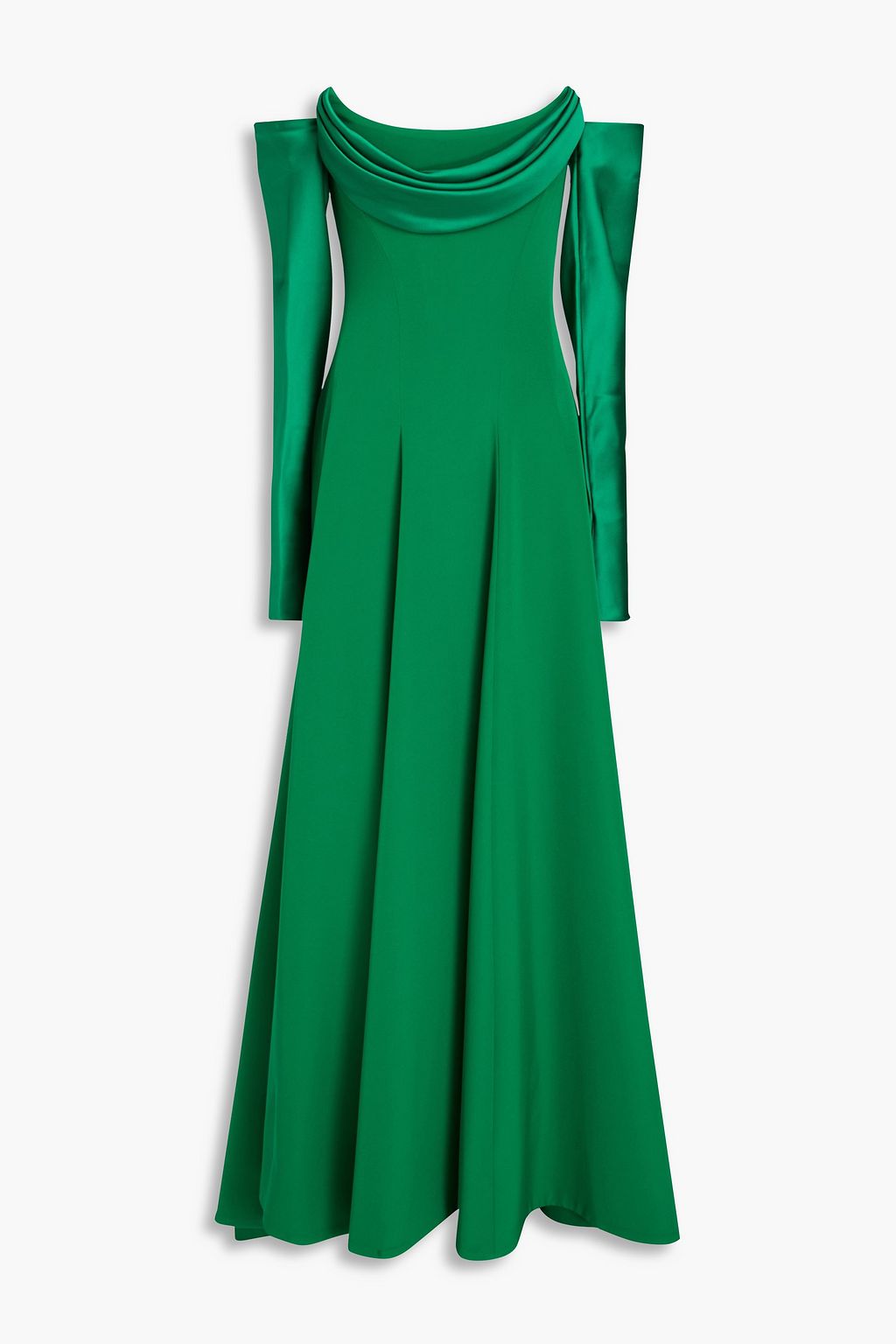 RHEA COSTA Raven off-the-shoulder draped satin-trimmed crepe gown | THE OUTNET RHEA COSTA Raven off-the-shoulder draped satin-trimmed crepe gown | THE OUTNET