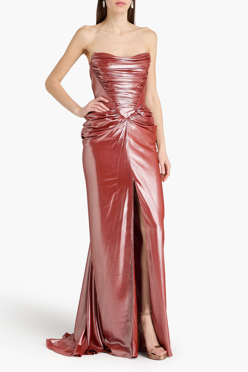 Rhea Costa - Zaira Strapless Ruched Lamé Gown - Red - It 40 