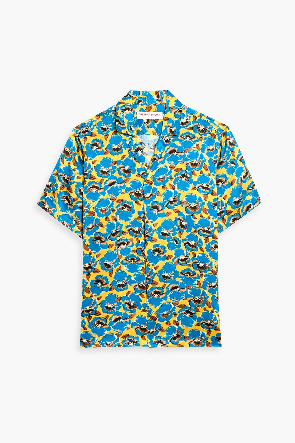 orlebar brown - floral-print silk-satin shirt - blue - s