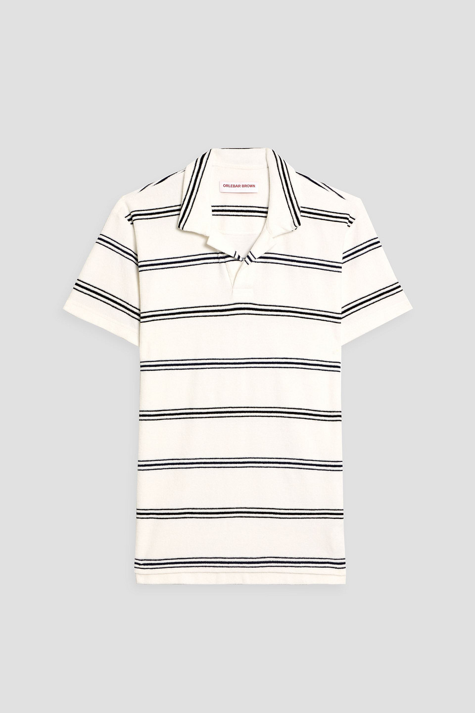 orlebar brown - striped cotton-terry polo shirt - white - l