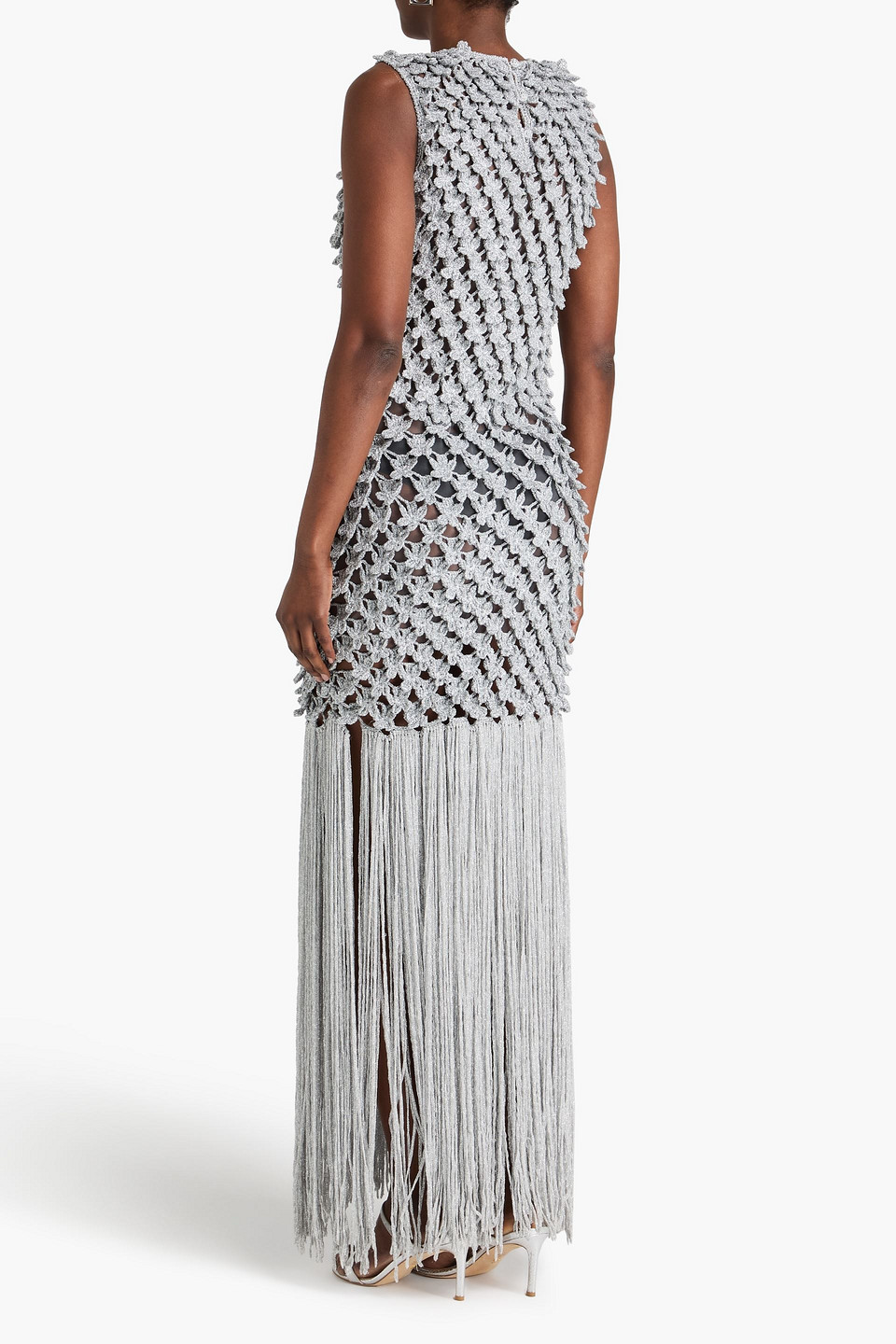  Erdem - Gehäkeltes Maxikleid Mit Metallic-effekt Und Fransen - Metallic - S 
