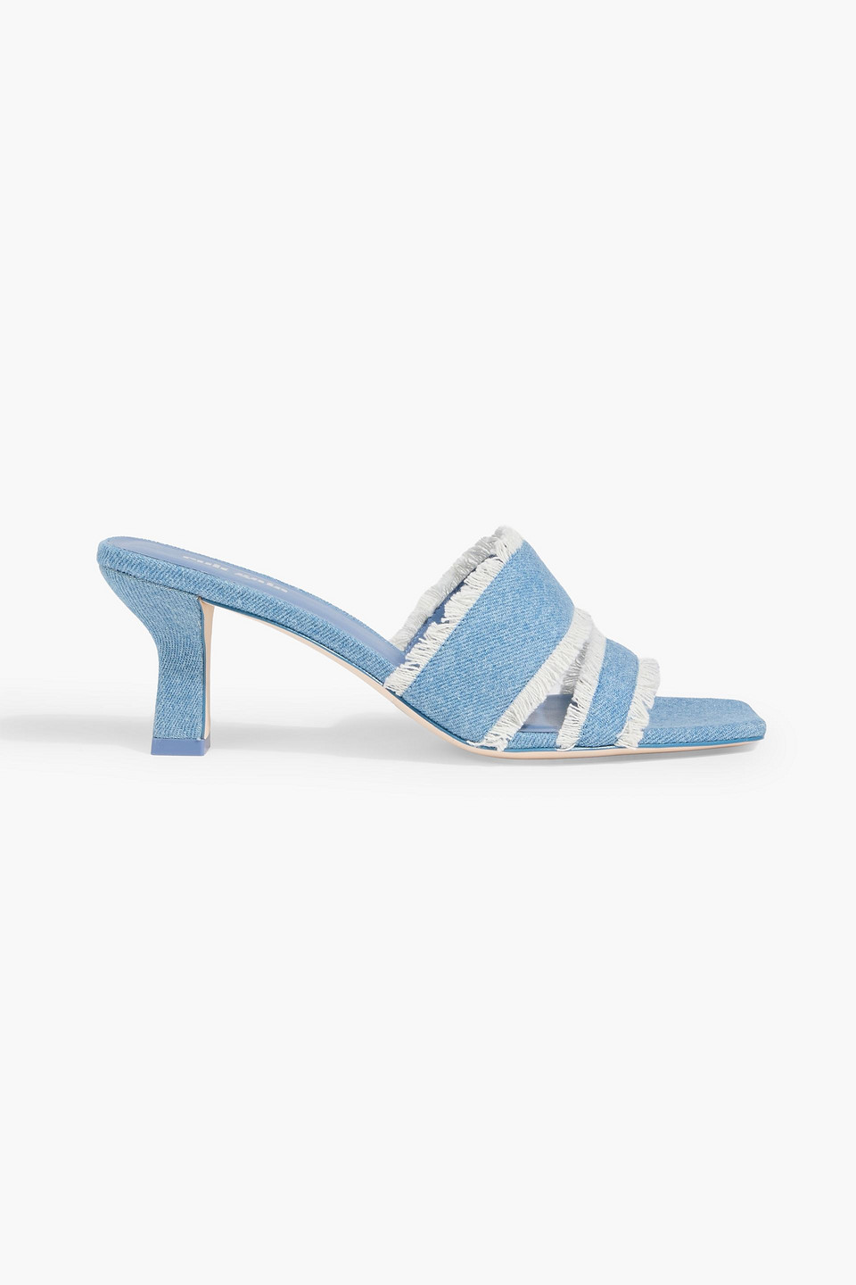 Cult Gaia Fae Frayed Denim Mules In Blue