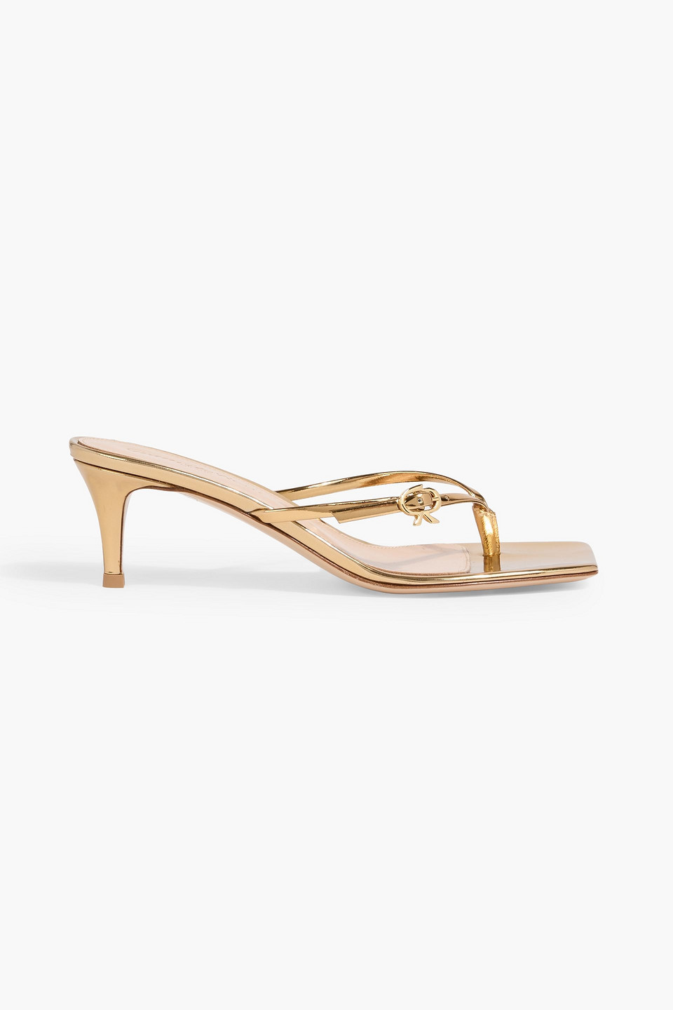 Gianvito Rossi Ribbon Thong Mirrored-leather Mules In Gold