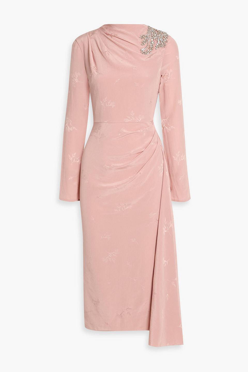 erdem - crystal-embellished silk and cotton-blend jacquard midi dress - pink - uk 12