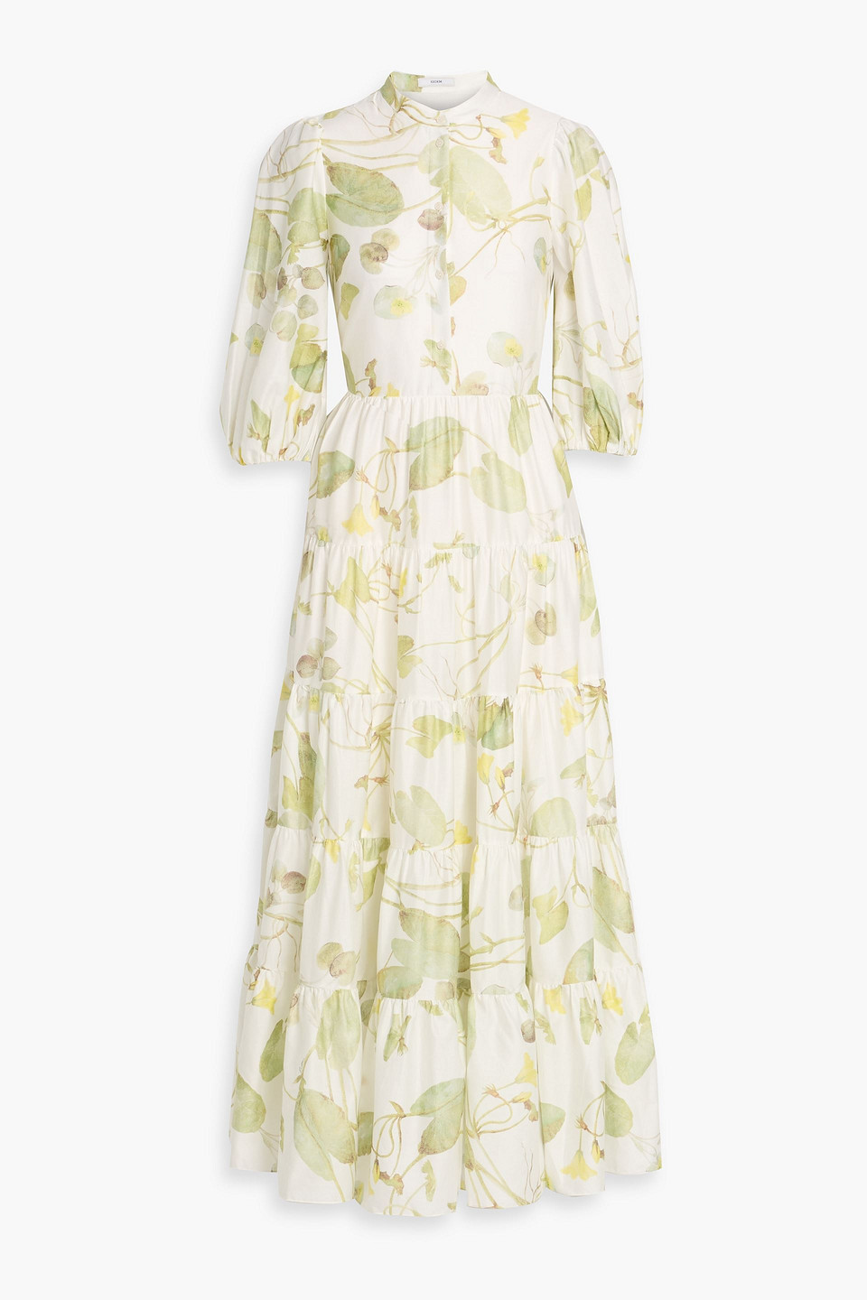 Erdem Tiered Floral-print Cotton Maxi Dress In Green