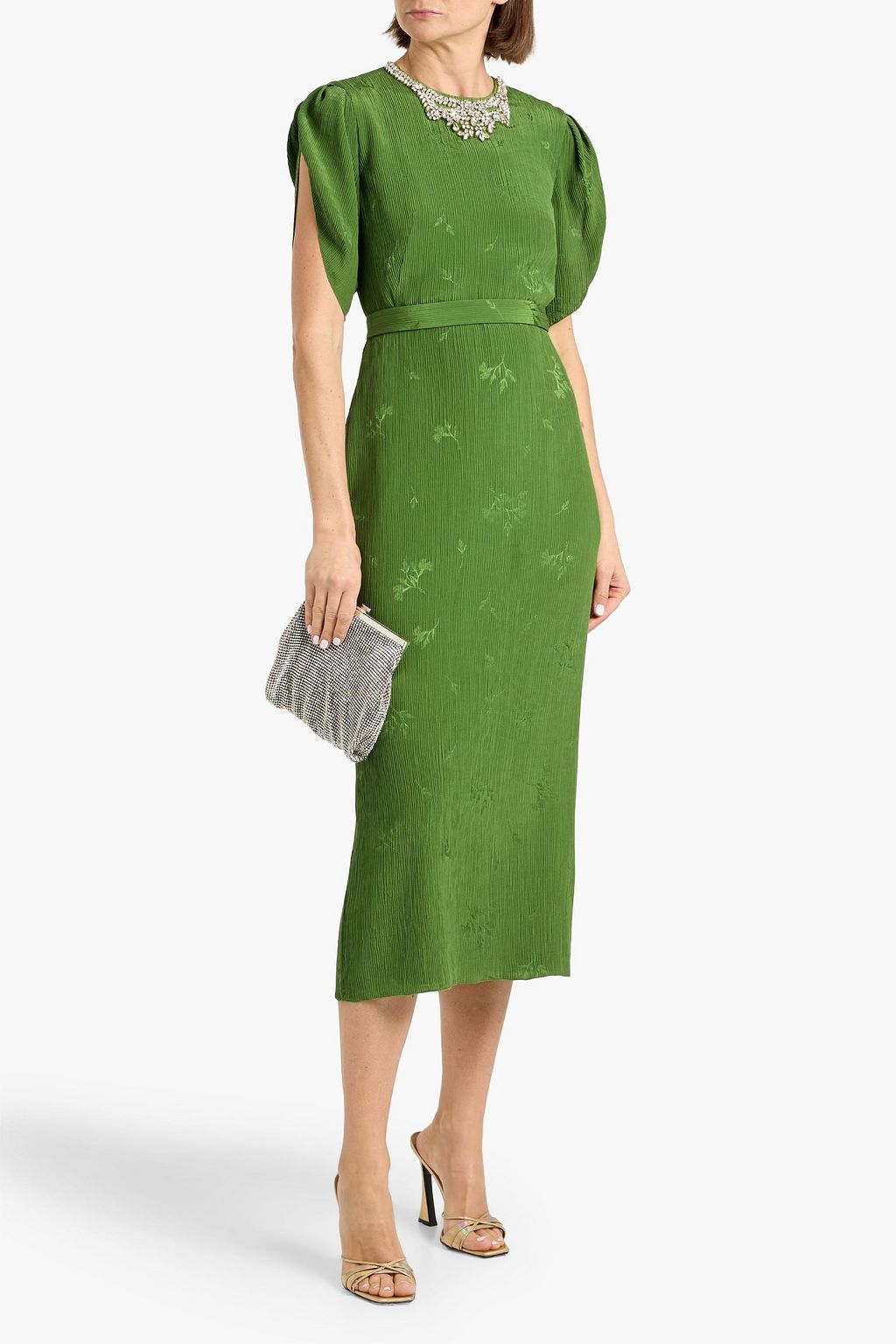 gaia scrunch lace midi dress in forest green Forest Fairy Lace Midi Dress (Green) L main image 0