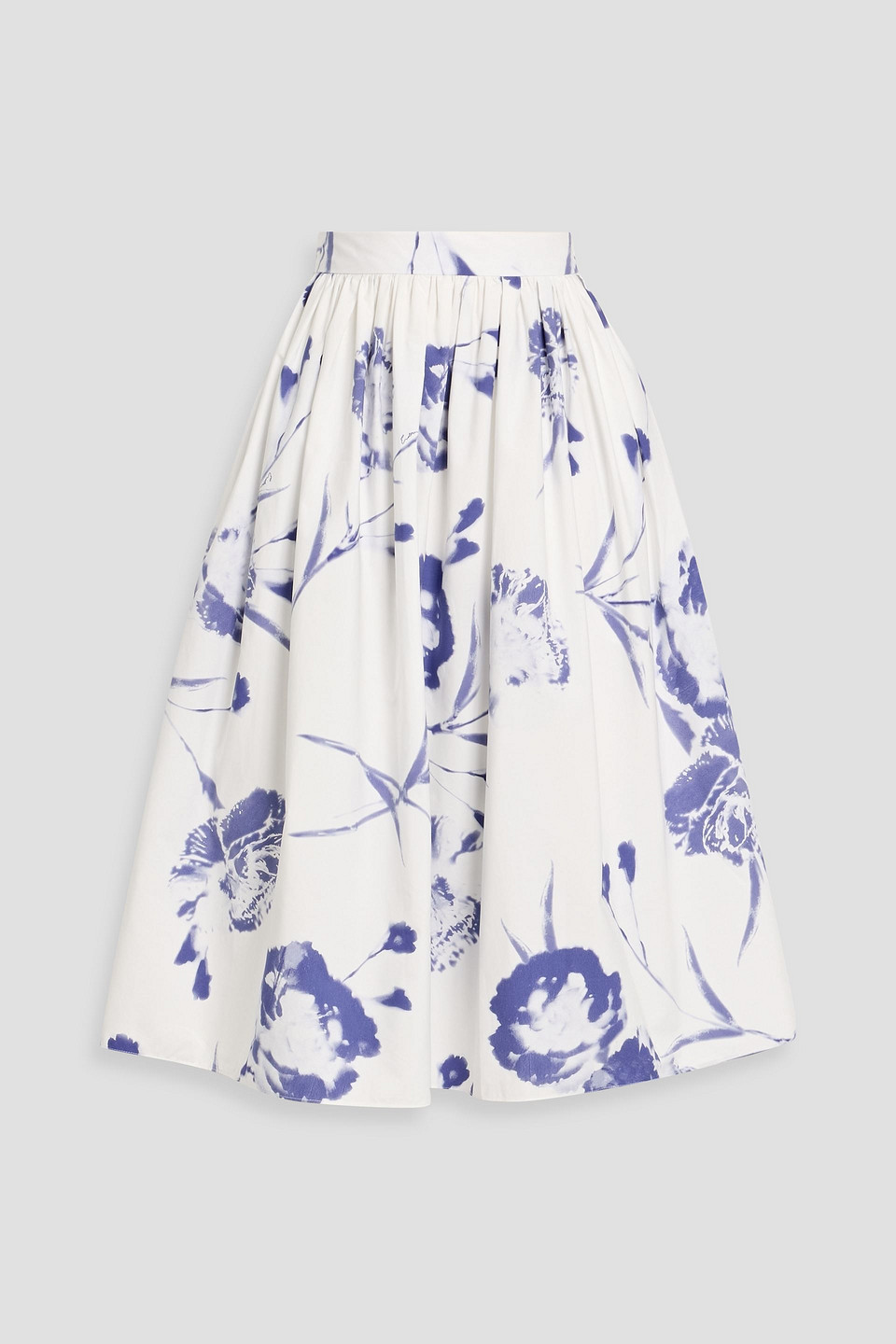 erdem - floral-print cotton-poplin midi skirt - white - uk 10