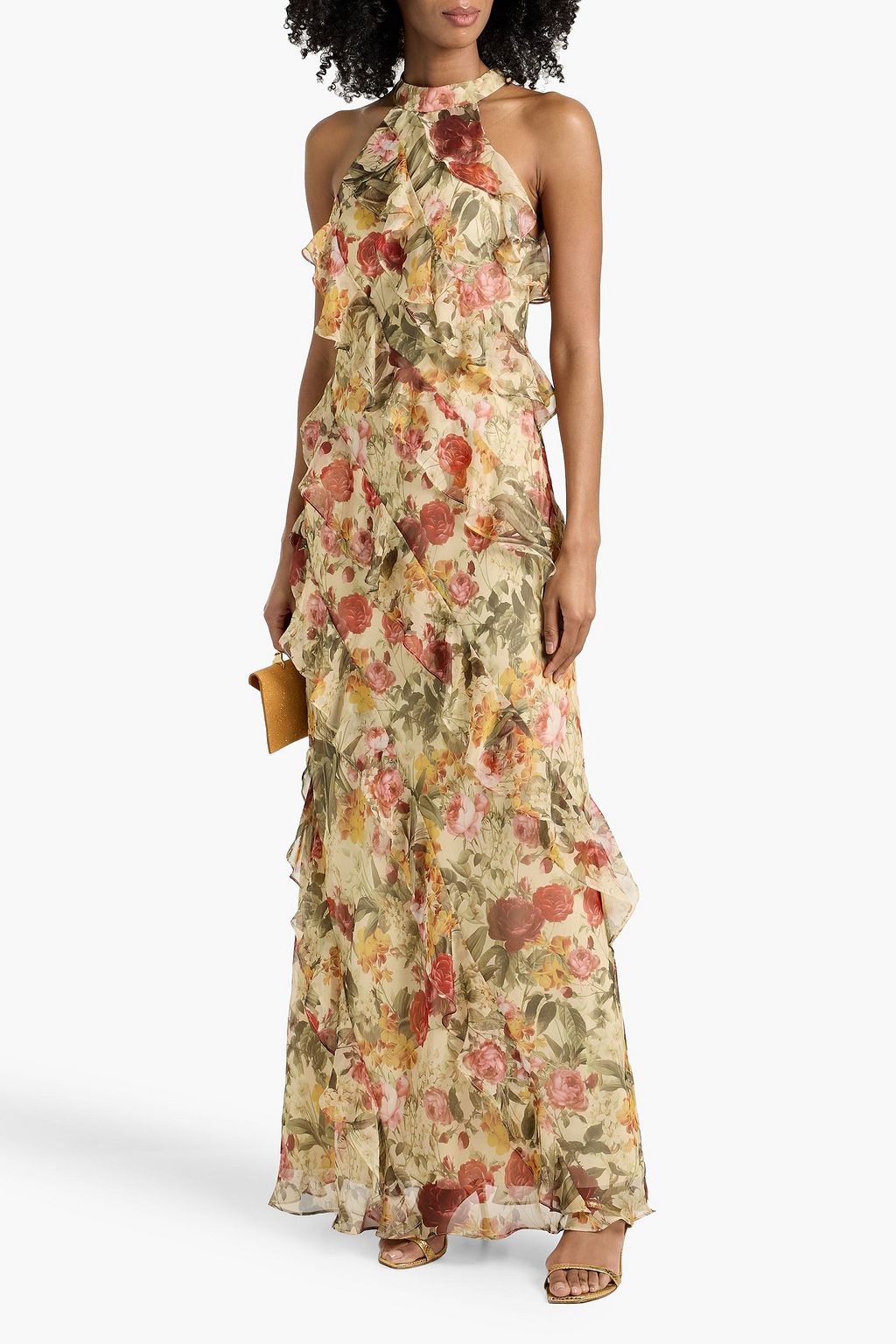 mikael aghal ruffled chiffon dress Mikael Aghal Ruffled floral-print chiffon maxi dress - Women - Beige Dresses