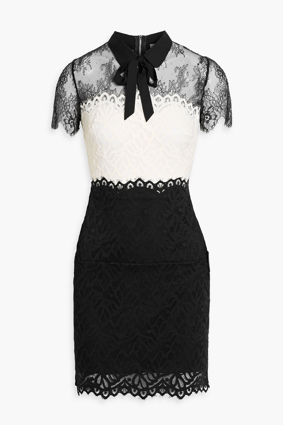 Sandro Pussy-bow Two-tone Lace Mini Dress In Multi