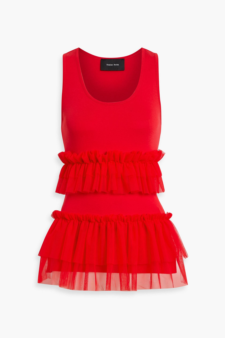 Simone Rocha Tulle-paneled Cotton-jersey Top In Red