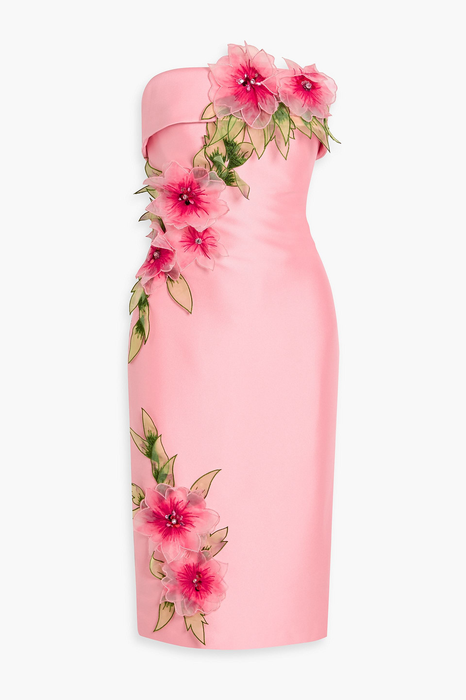 badgley mischka - strapless floral-appliquéd satin-twill dress - pink - us 8