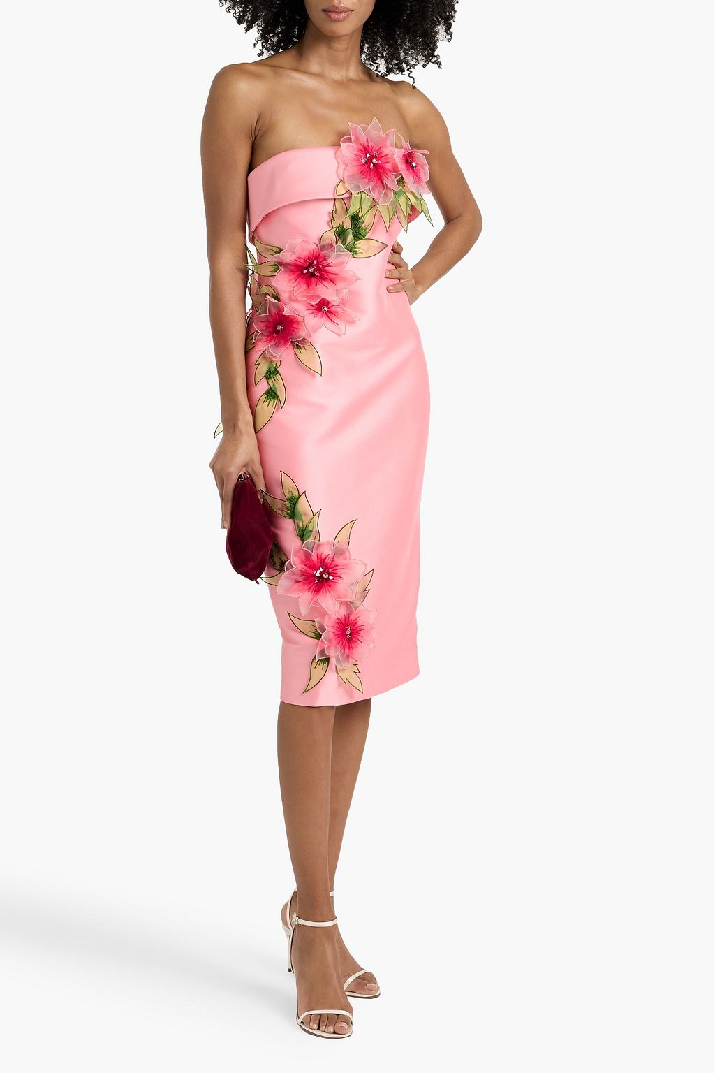 BADGLEY MISCHKA Strapless floral-appliqud satin-twill dress | THE OUTNET BADGLEY MISCHKA Strapless floral-appliqud satin-twill dress | THE OUTNET