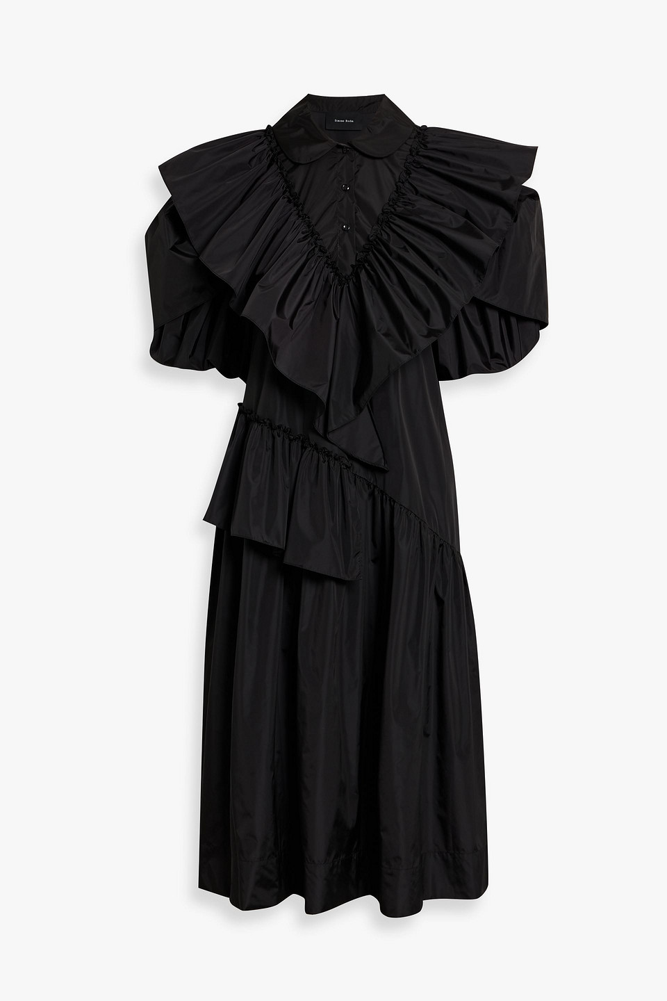 Simone Rocha Ruffled Taffeta Midi Dress In Black