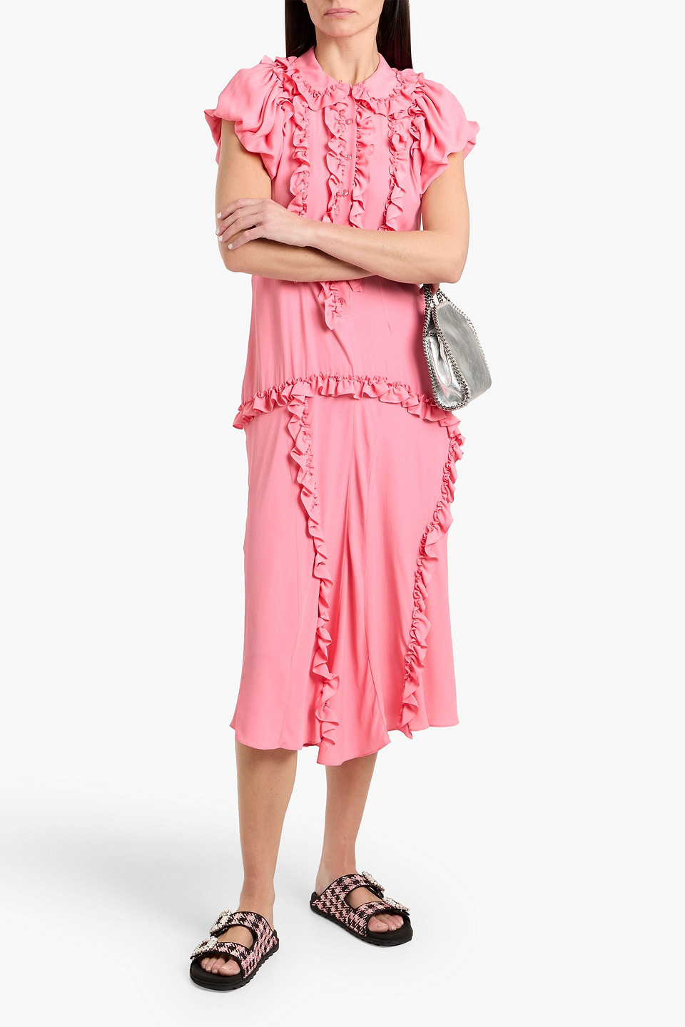  Simone Rocha - Midikleid Aus Crêpe Mit Rüschen - Pink - Uk 12 