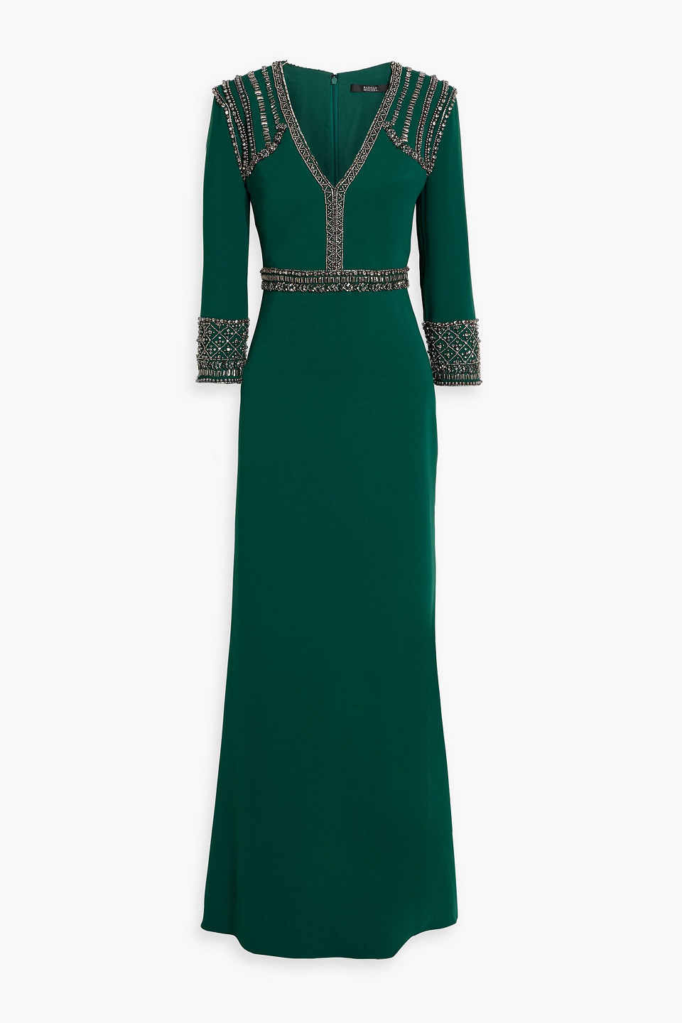 badgley mischka - embellished crepe gown - green - us 0