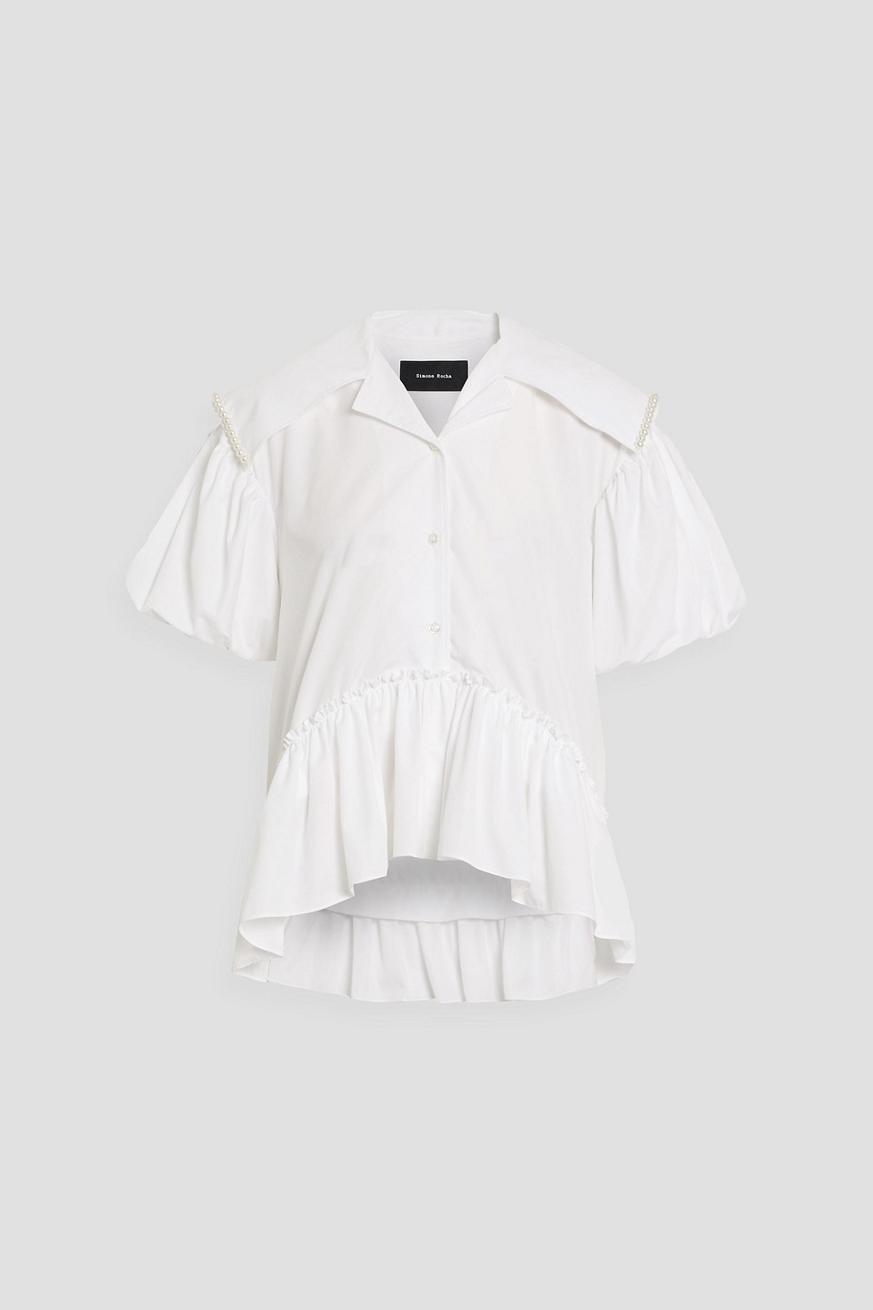 Simone Rocha Faux Pearl-embellished Cotton-poplin Blouse In Neutral