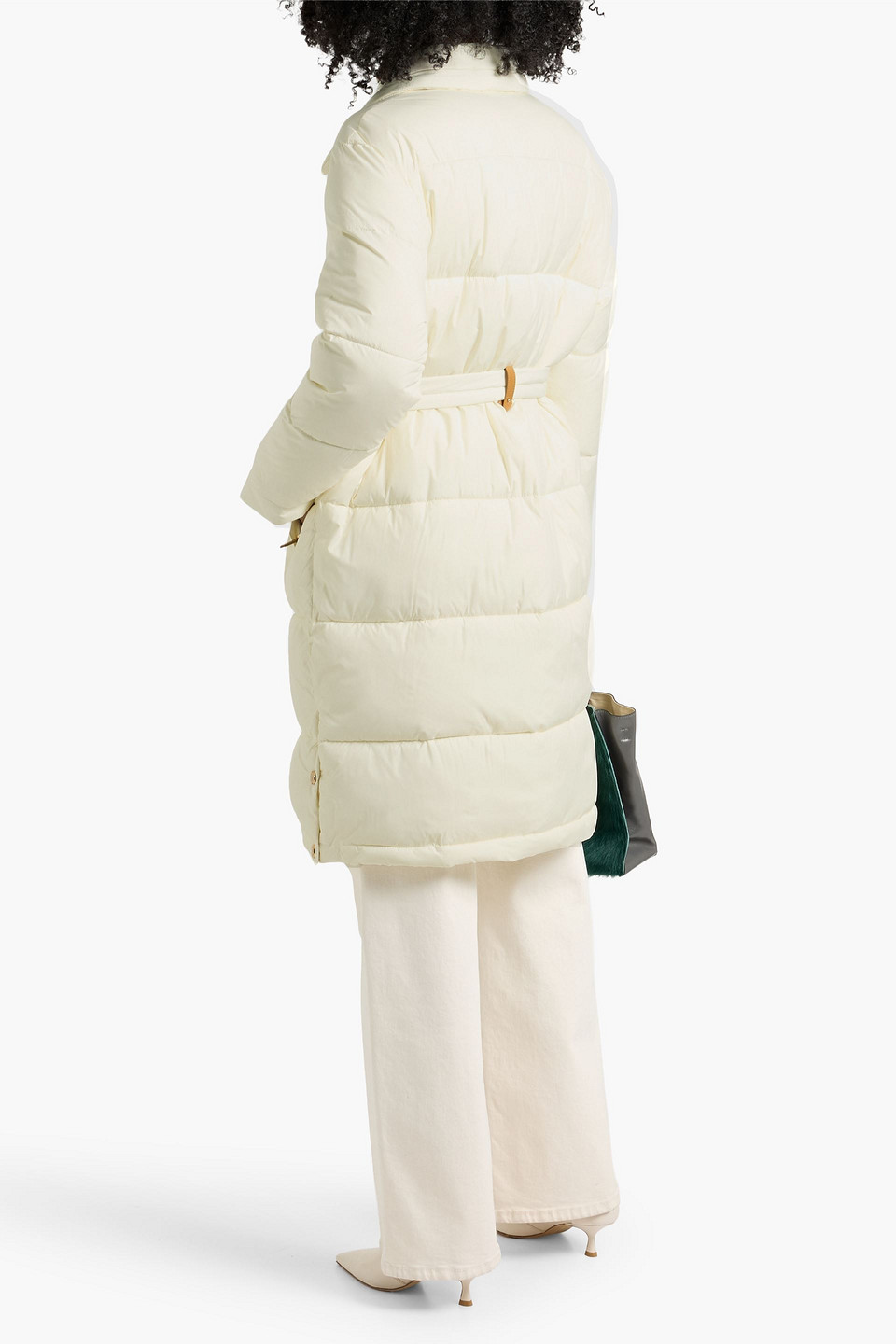 Sandro Belted Quilted Shell Coat In Neutral