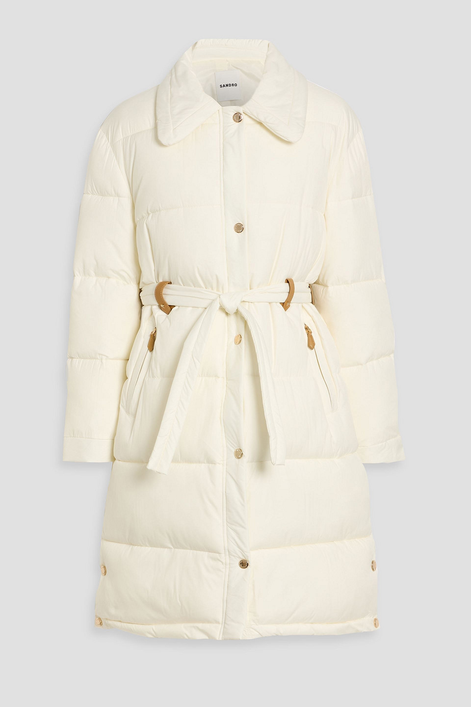 Sandro Belted Quilted Shell Coat In Neutral