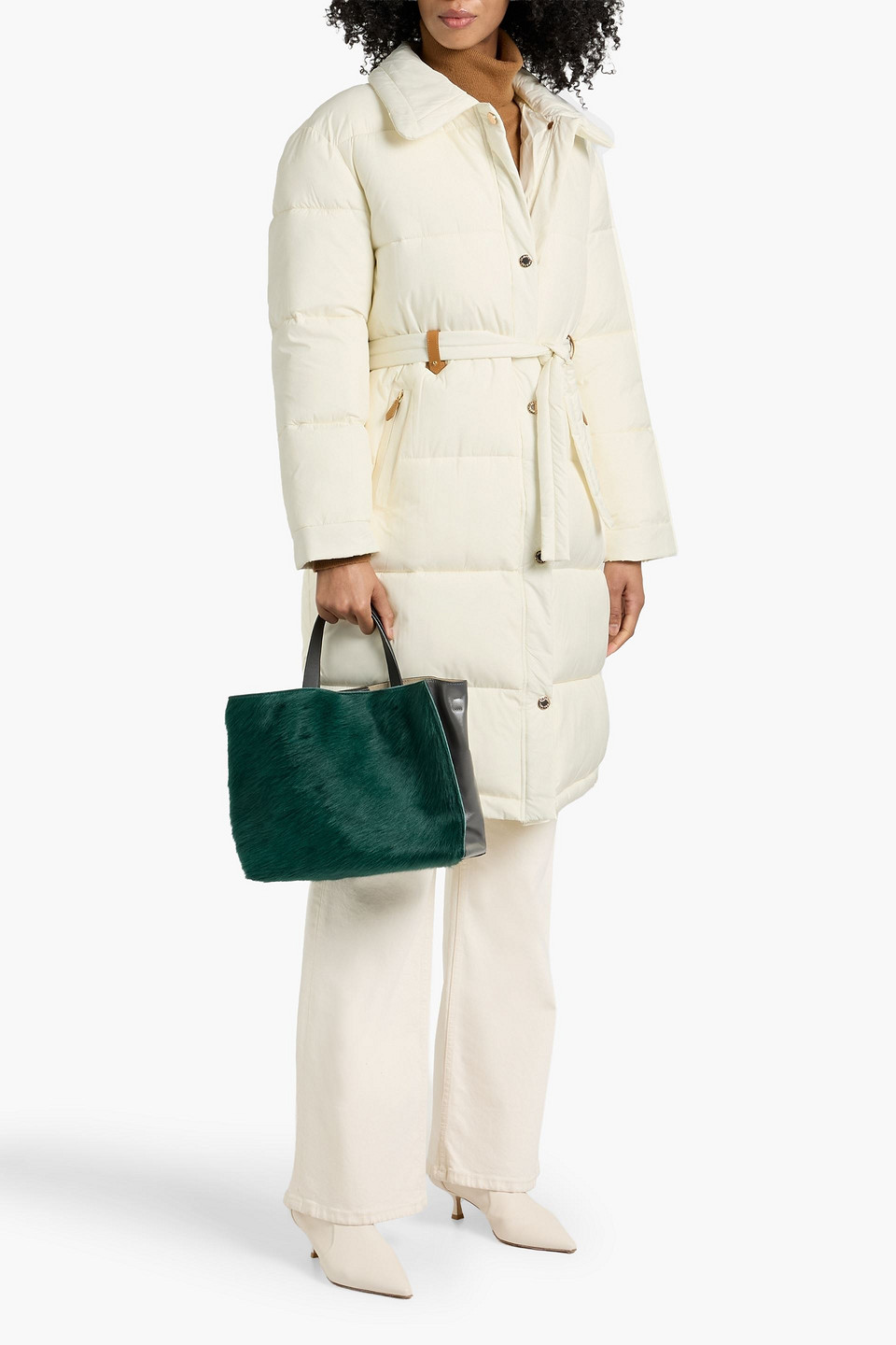 Sandro Belted Quilted Shell Coat In Neutral