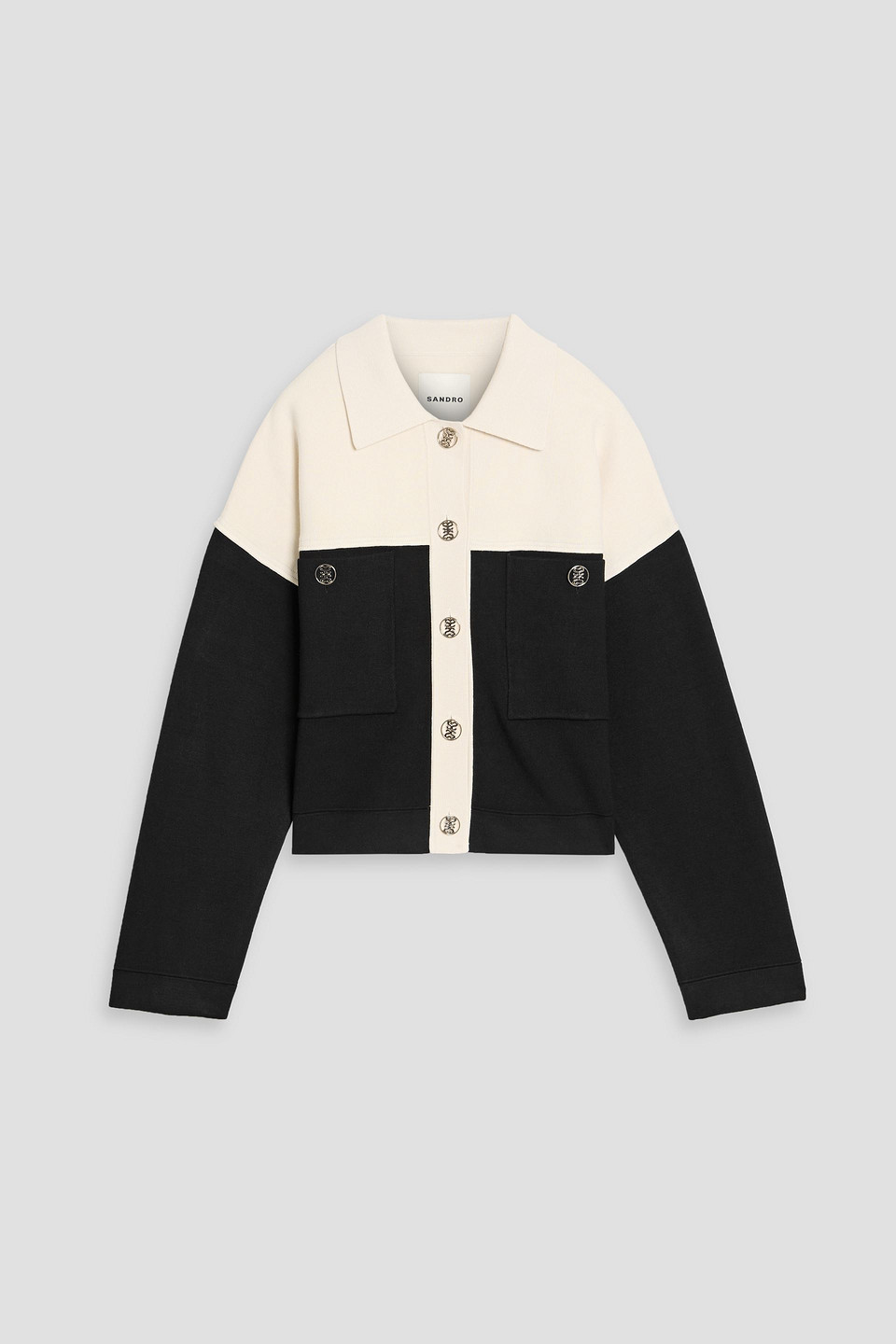 sandro - two-tone knitted cardigan - black - 3