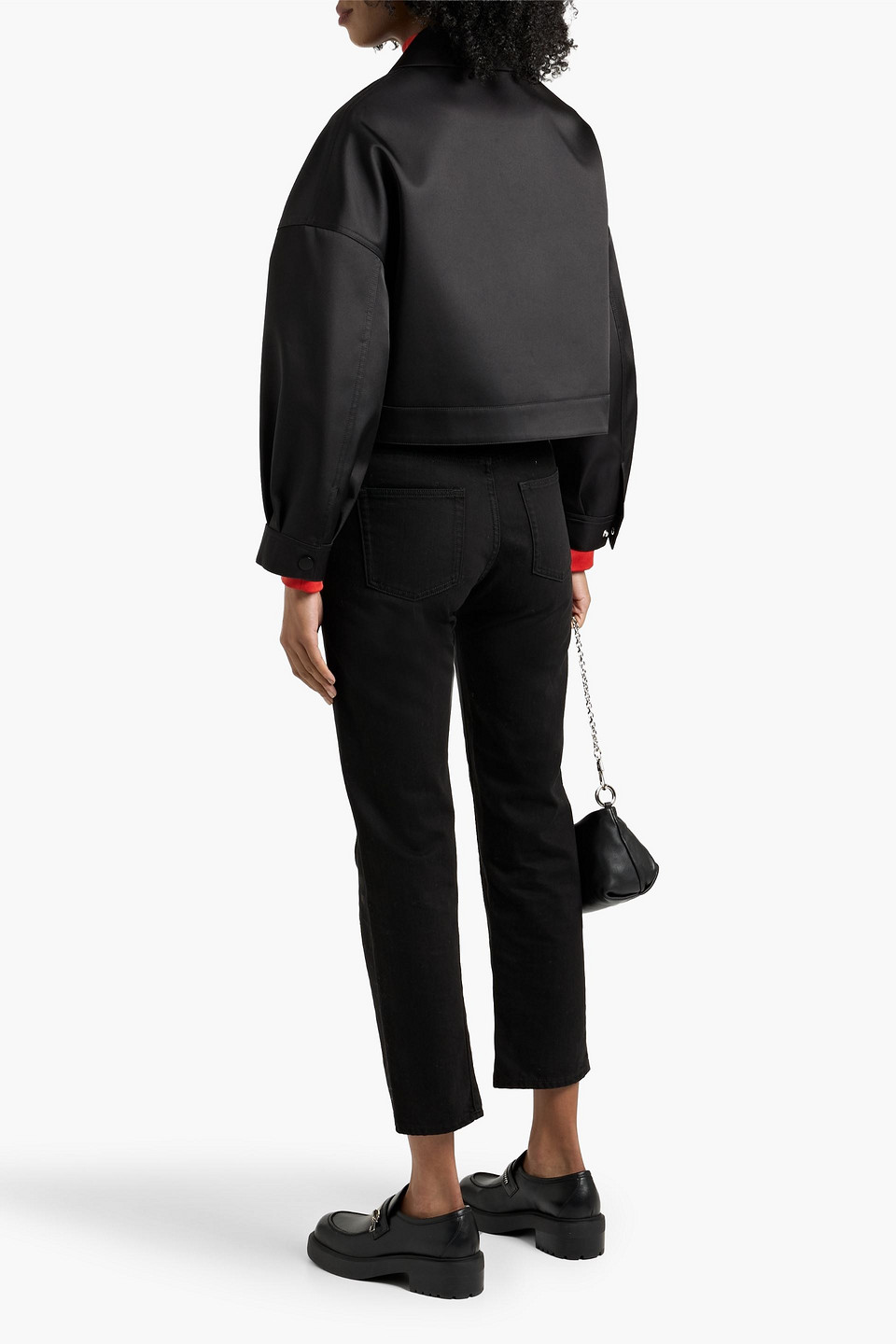 Maje Cropped Satin-twill Jacket In Black