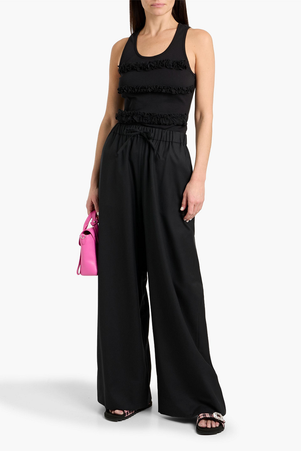  Simone Rocha - Wool-twill Wide-leg Pants - Black - Uk 6 