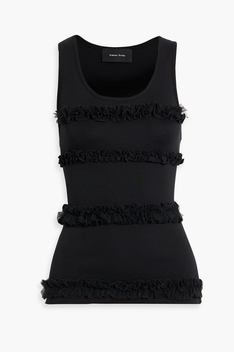 simone rocha - ruffled cotton-jersey tank - black - s
