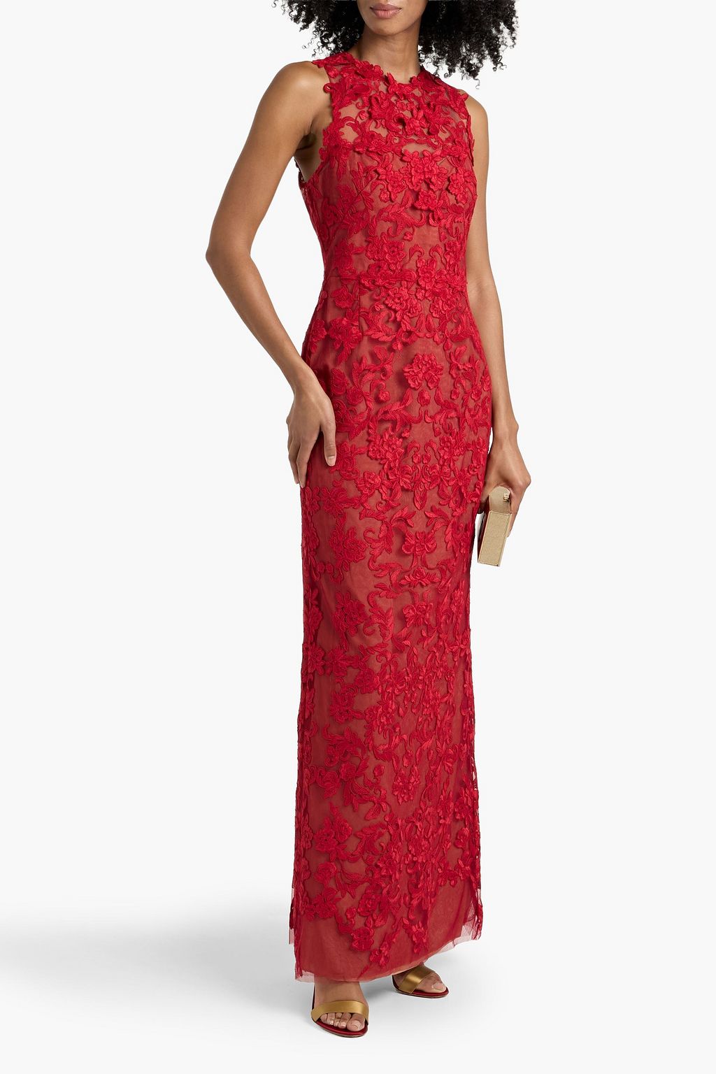 MARCHESA NOTTE Floral-appliqud corded lace gown | THE OUTNET