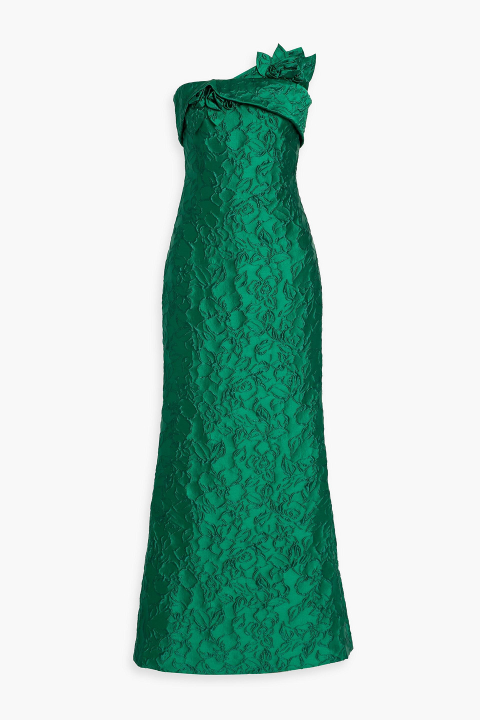 badgley mischka - strapless floral-appliquéd jacquard gown - green - us 4