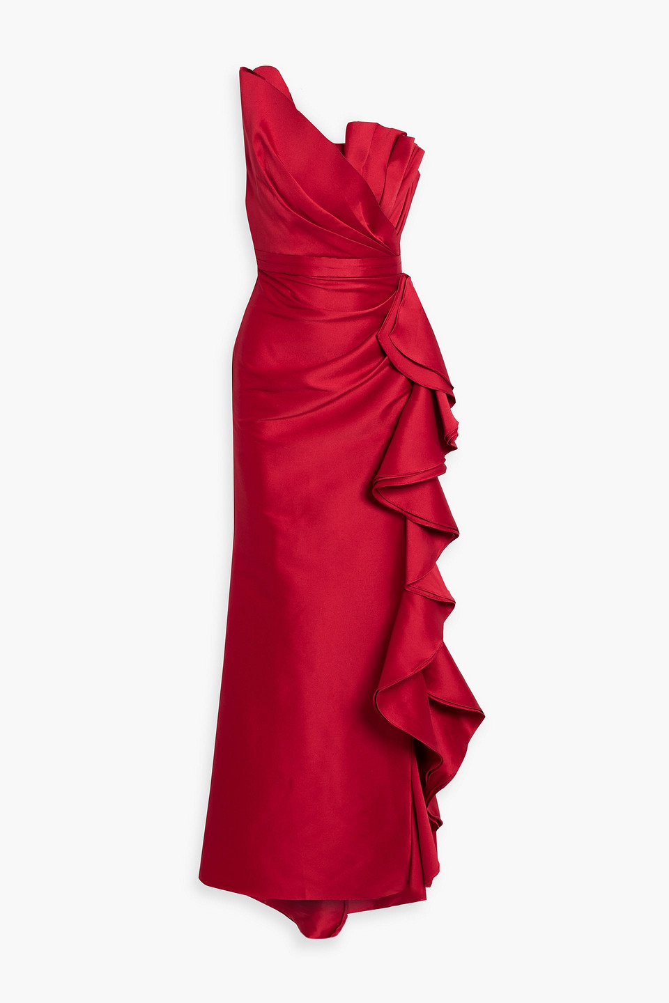 badgley mischka - strapless ruffled mikado gown - red - us 0