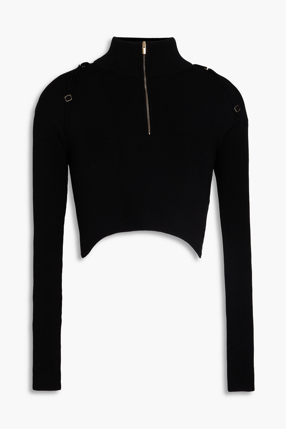 Jacquemus Cropped Ribbed-knit Half-zip Turtleneck Sweater In Black