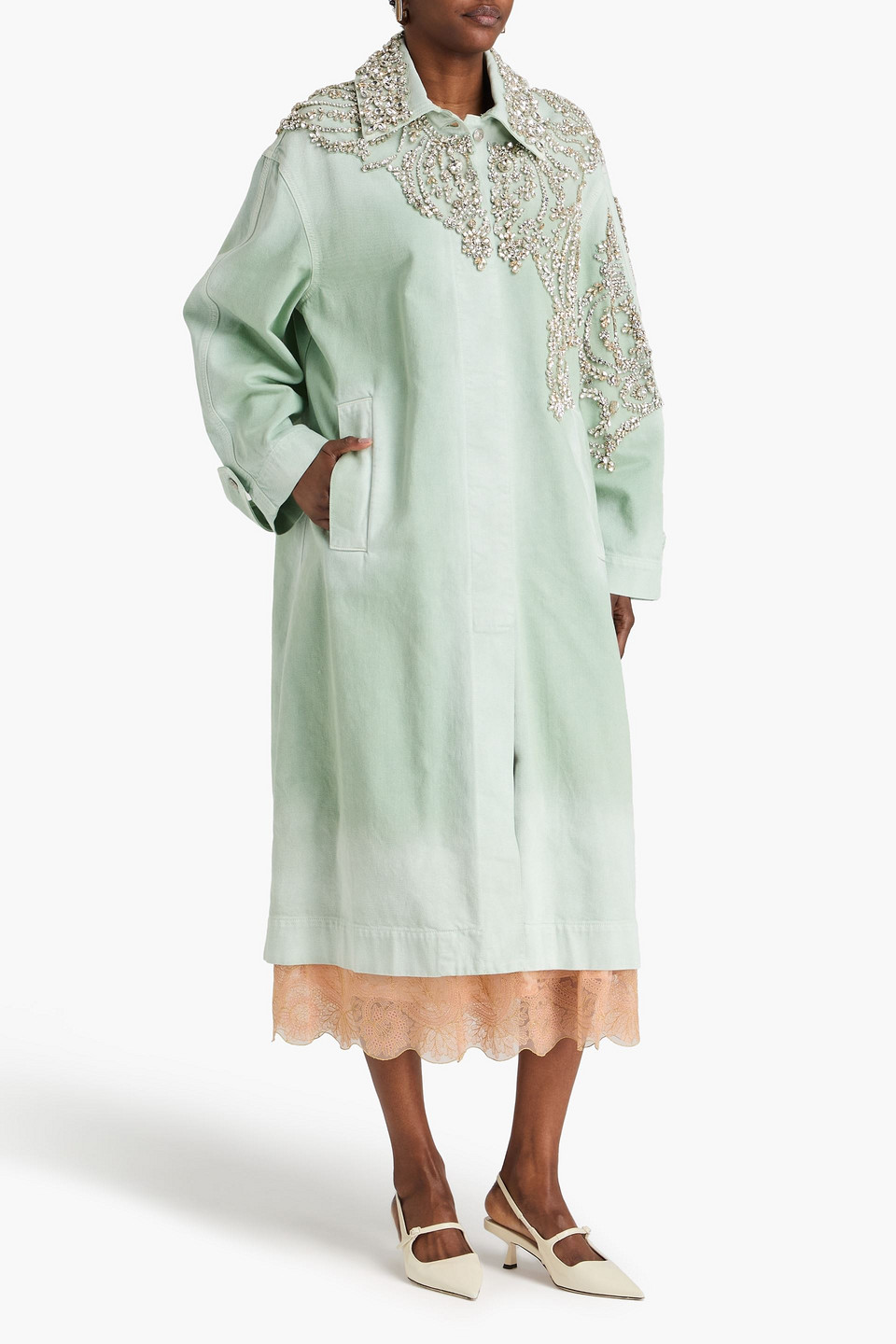  Erdem - Crystal-embellished Denim Coat - Green - L 