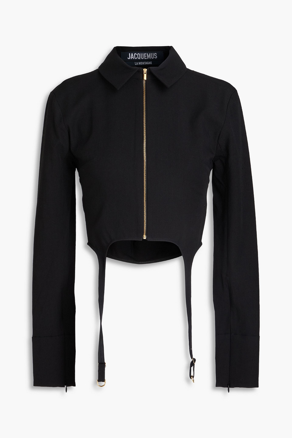 Jacquemus Draio Cropped Cutout Slub Woven Shirt In Black