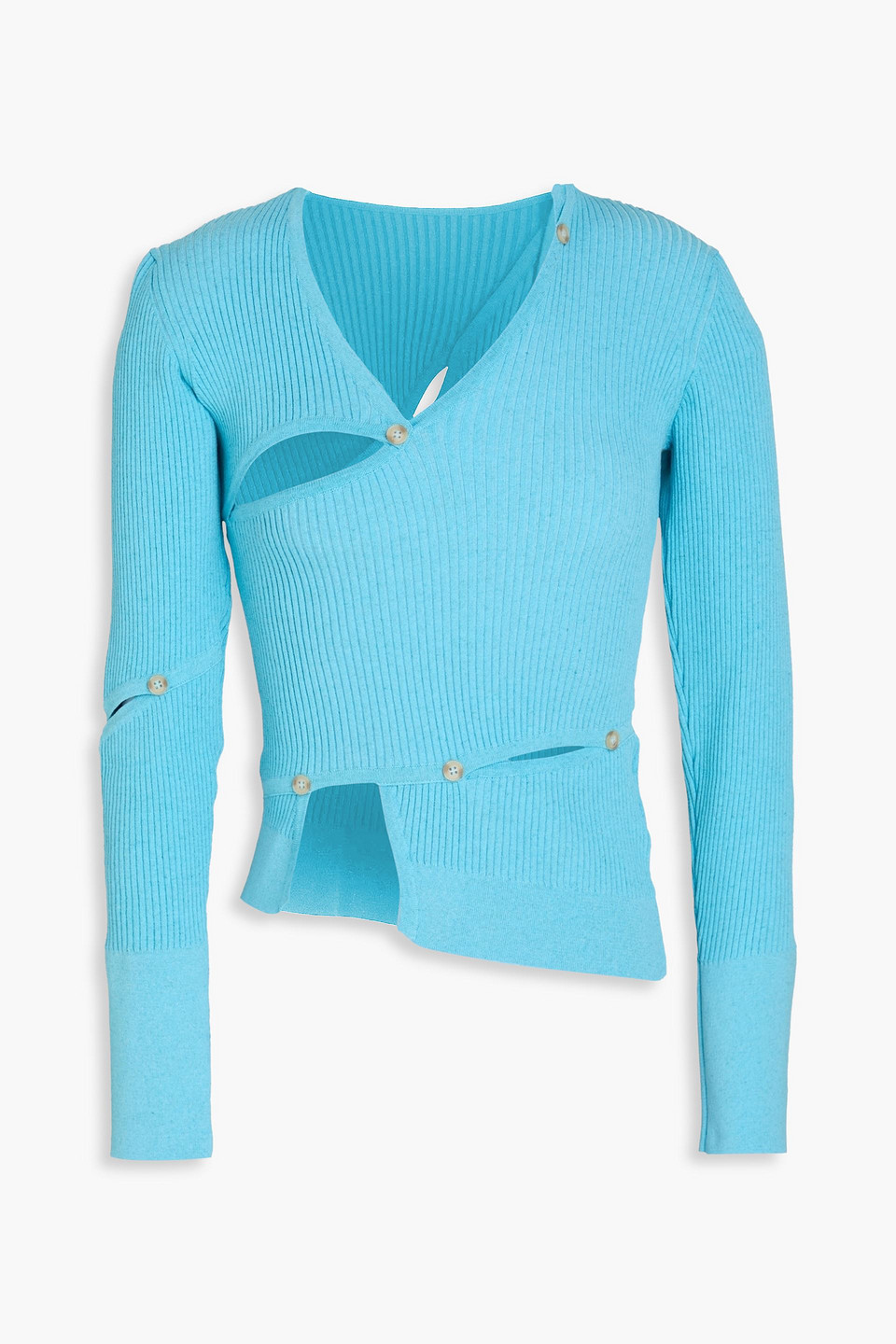 jacquemus - tordu button-embellished cutout ribbed-knit top - blue - fr 32