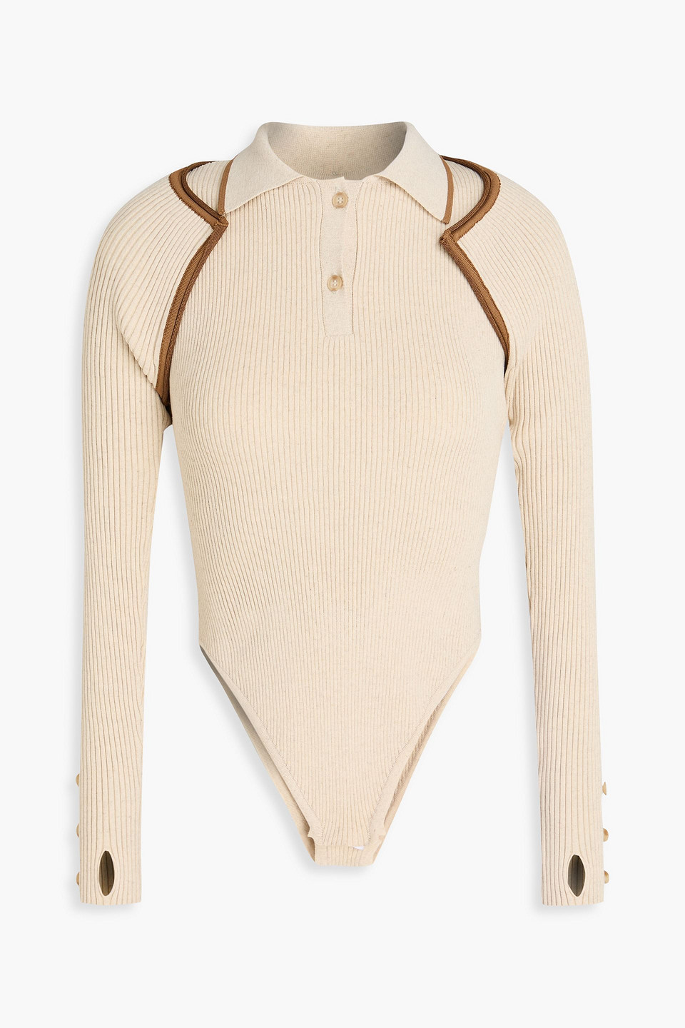 Jacquemus Cielo Convertible Ribbed-knit Bodysuit In Neutral