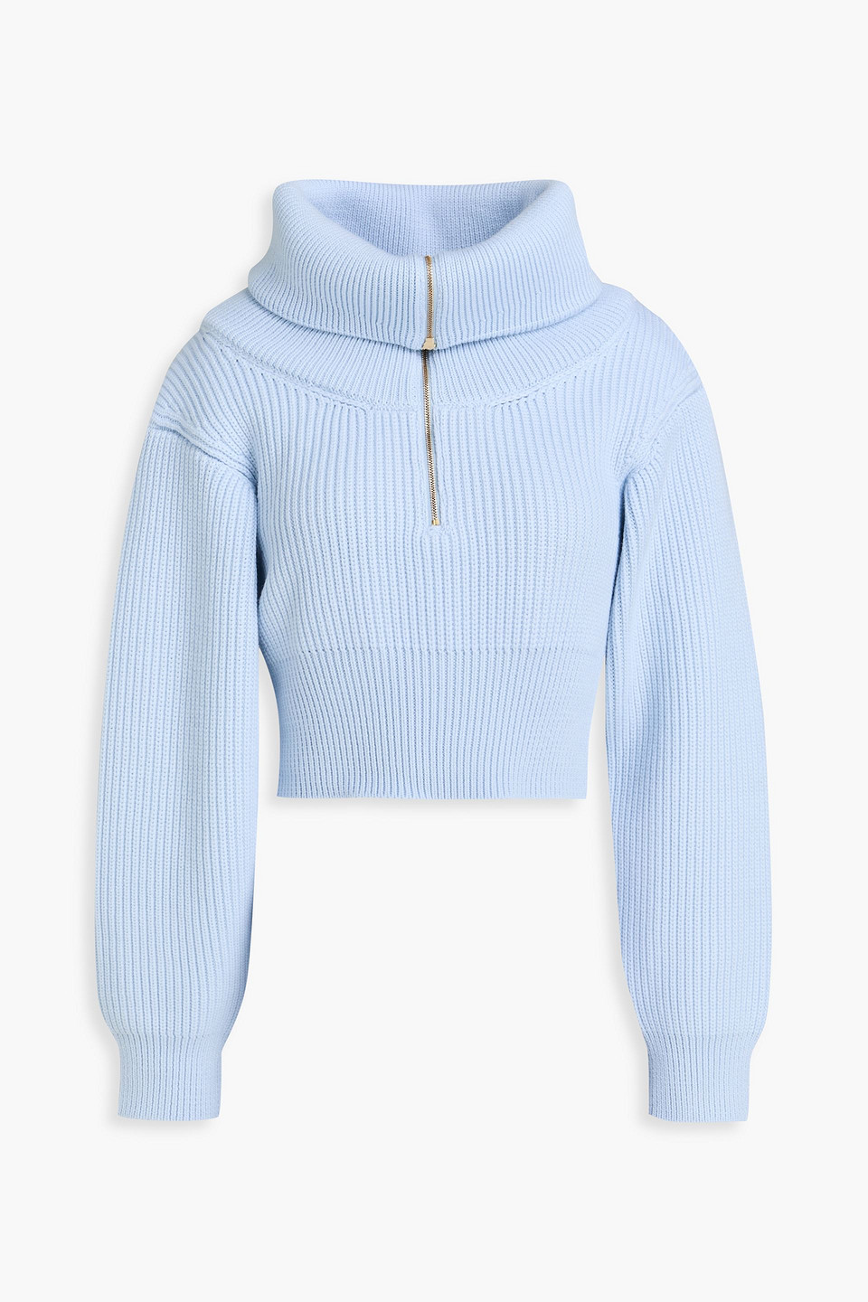 jacquemus - risoul cropped ribbed wool half-zip sweater - blue - fr 32