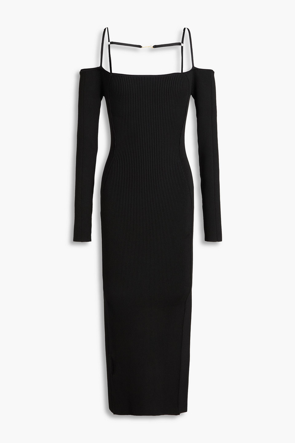 jacquemus - sierra cold-shoulder ribbed-knit midi dress - black - fr 34