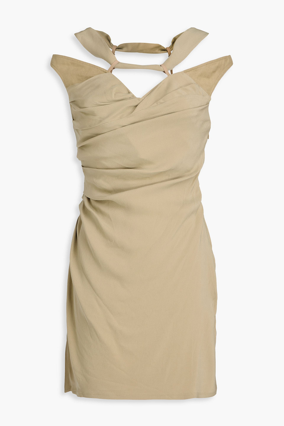 Jacquemus Soffio Linen-paneled Stretch-jersey Mini Dress In Brown