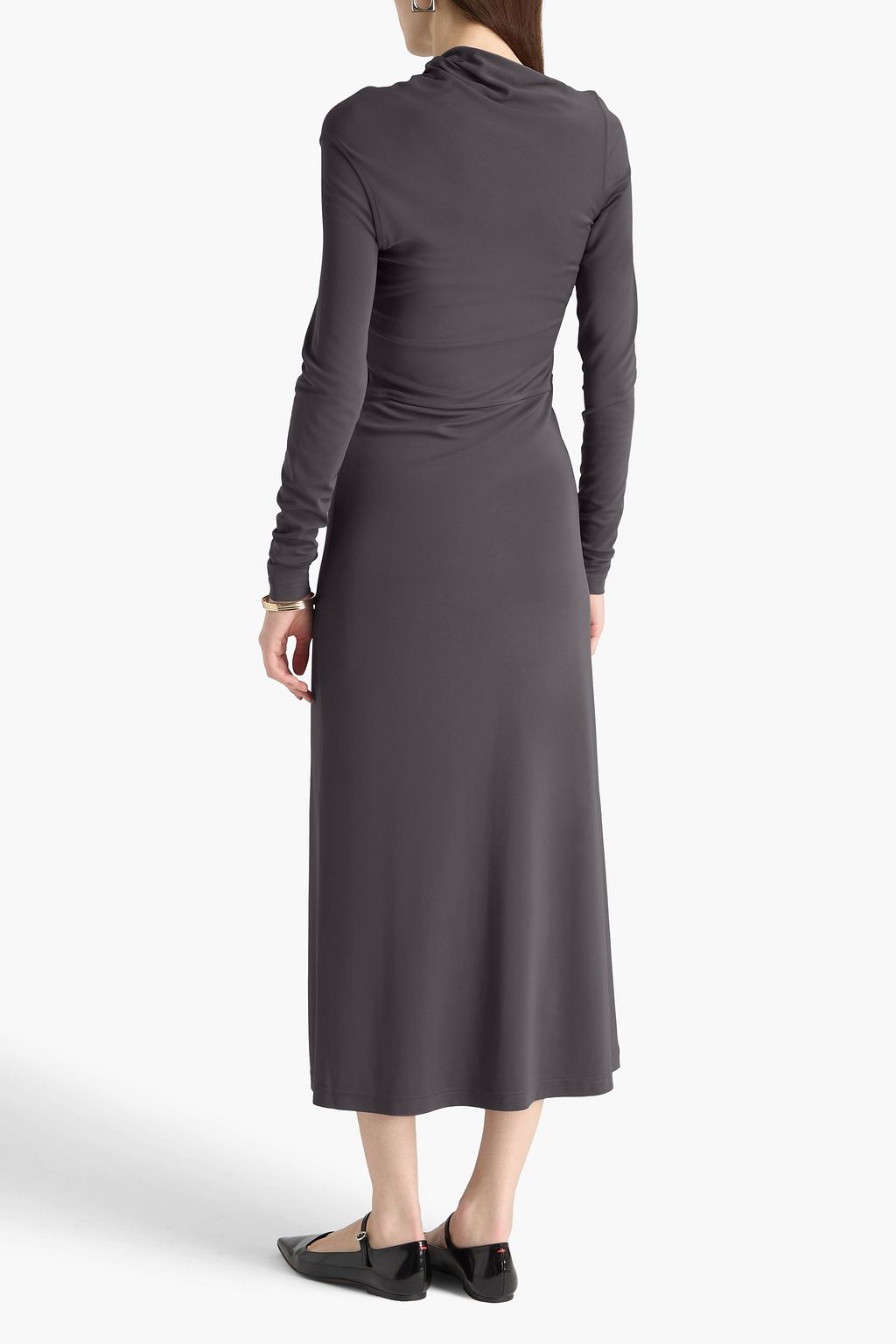 toteme draped knit dress Cocoon draped voile-paneled knitted midi dress - black