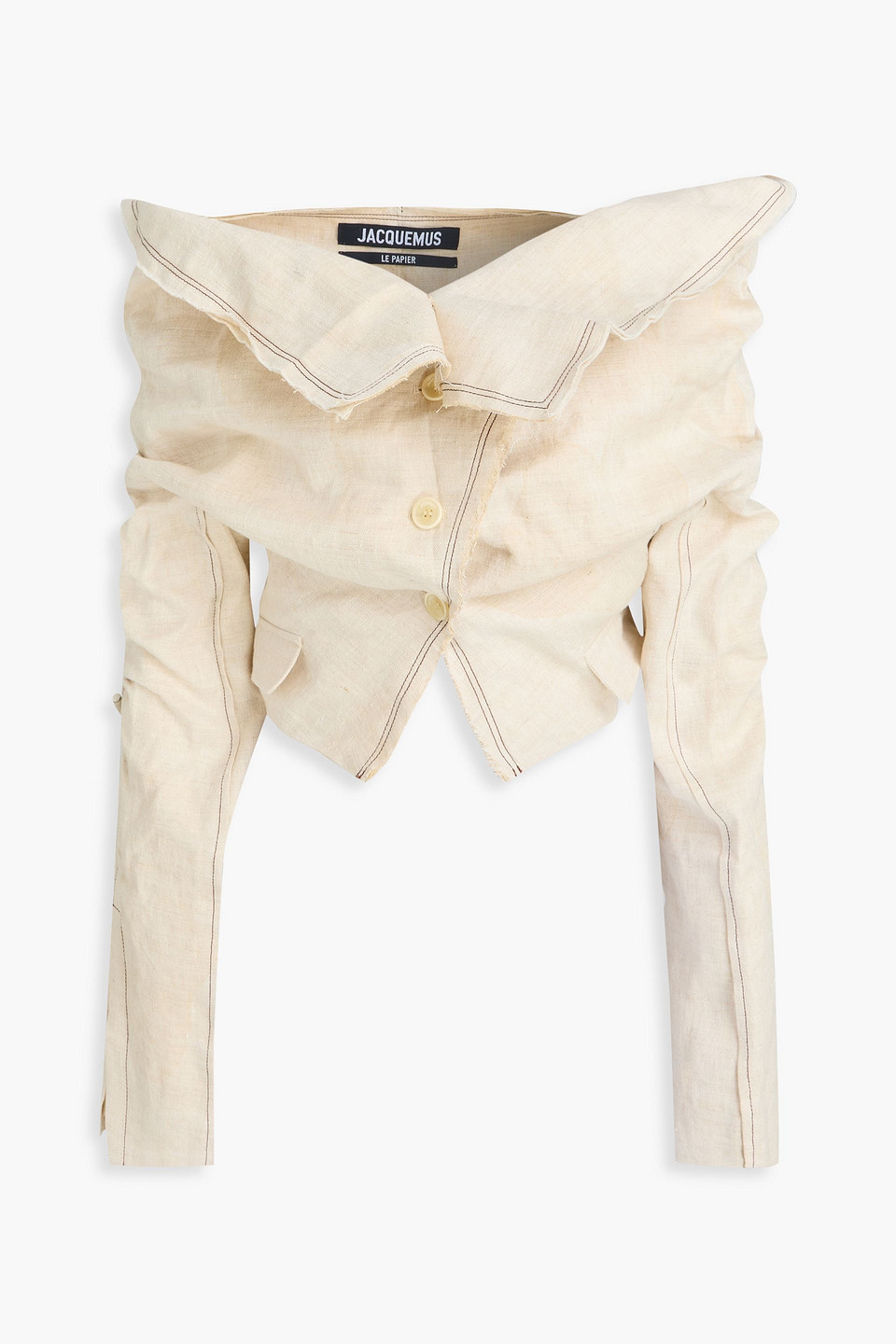 Jacquemus Camargue Off-the-shoulder Cropped Linen And Silk-blend Jacket In Neutral