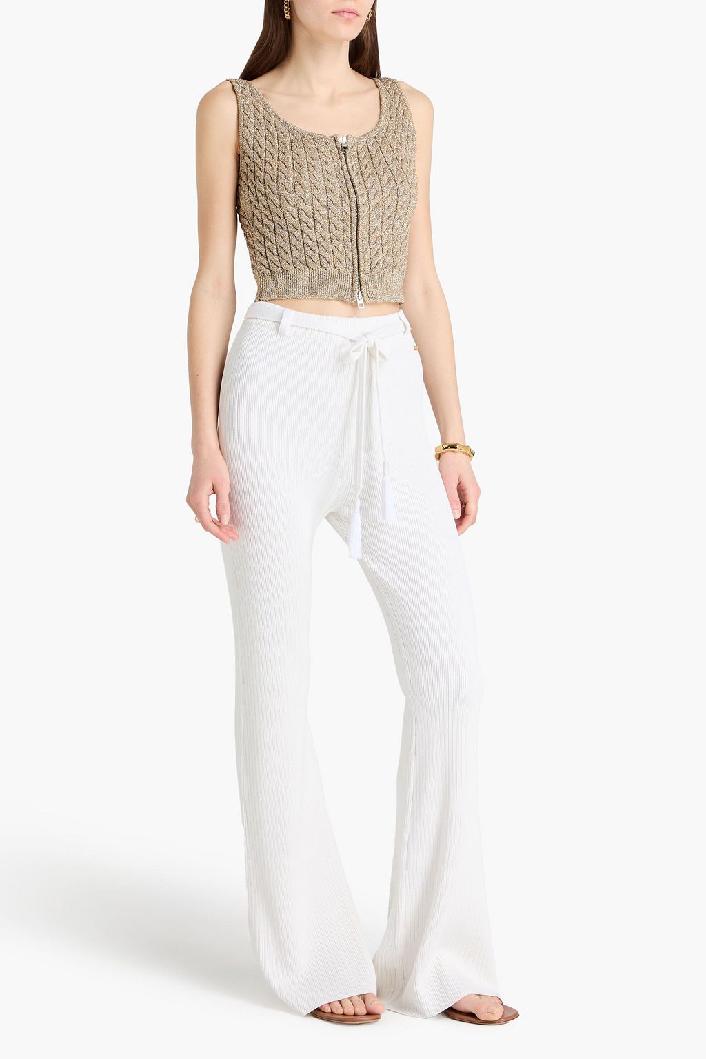 【新品、タグ付き】JACQUEMUS プリーツニットトップス JACQUEMUS Torsades cropped metallic crochet-knit top | THE OUTNET